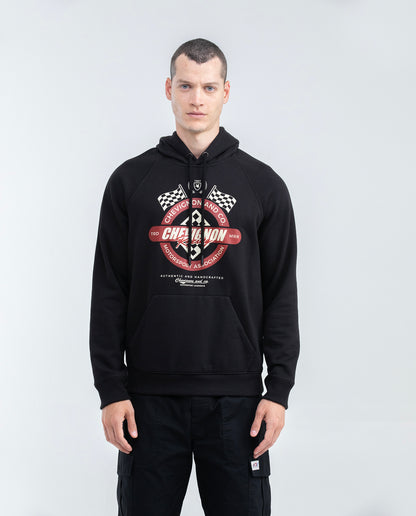 Men's Hoodie, Closed with Hood - Chevignon Racing Graphic - Black - 1