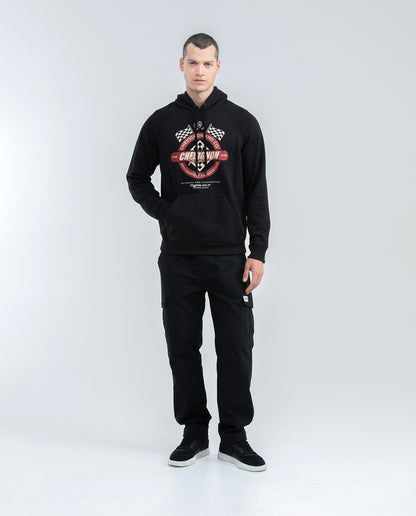 Men's Hoodie, Closed with Hood - Chevignon Racing Graphic - Black - 2