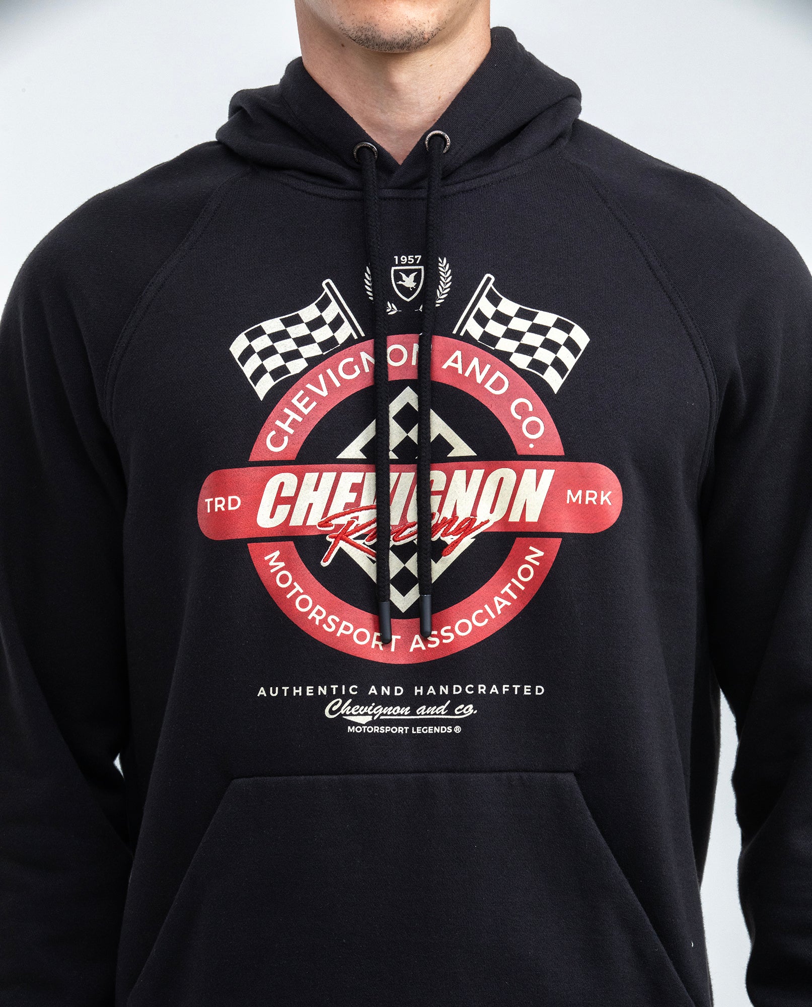 Men's Hoodie, Closed with Hood - Chevignon Racing Graphic - Black - 3