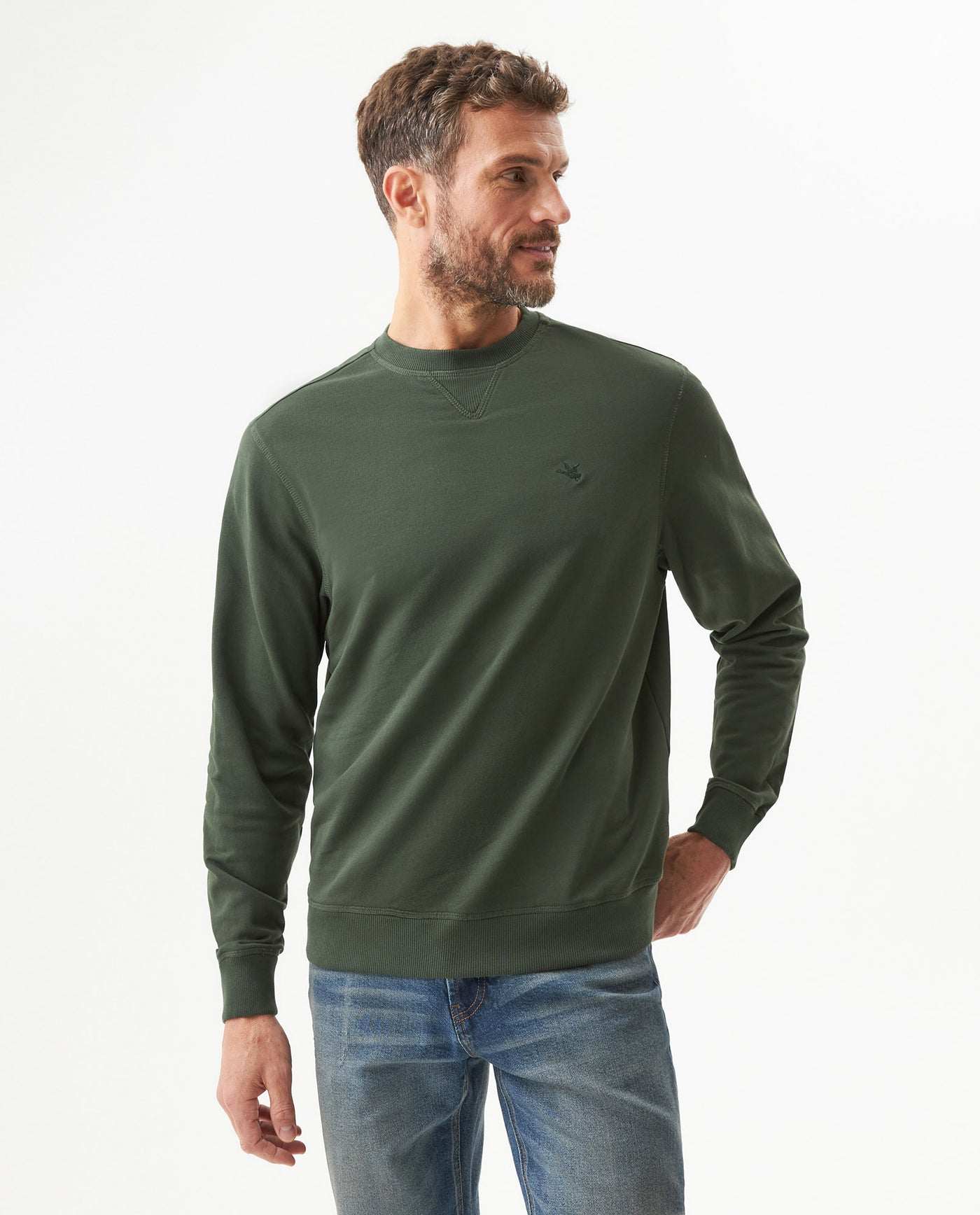 Men's Crewneck Sweatshirt in Cotton Stretch Blend, Navigator - 2