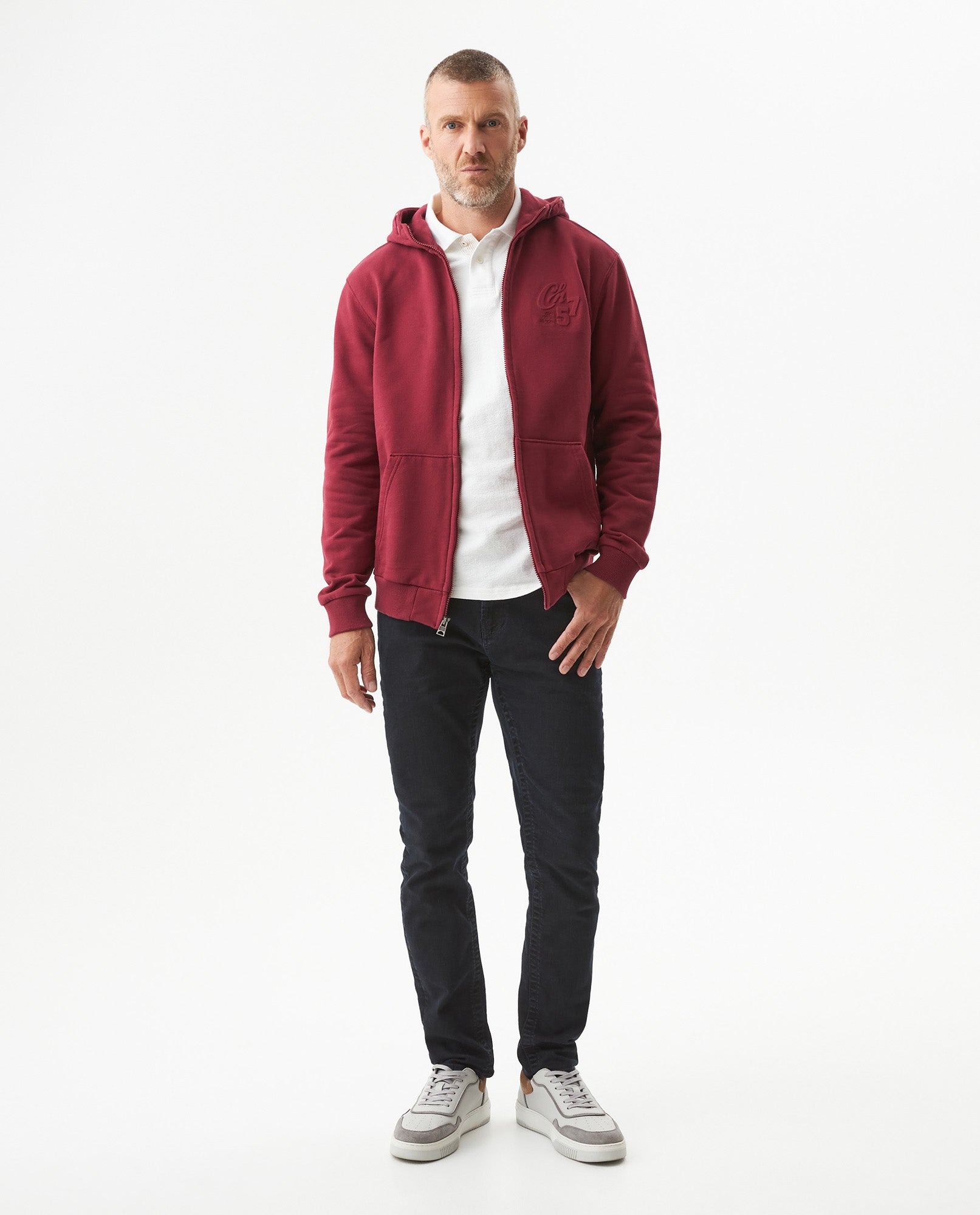 Men's Open Hoodie in Cotton Stretch Blend, Evening - 3