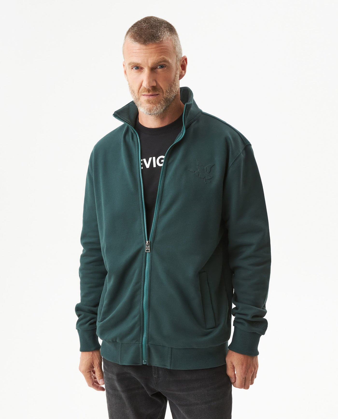Men's High Collar Open Sweatshirt Duck Edition in Cotton-Polyester Blend, Bayside 689G004 - 1