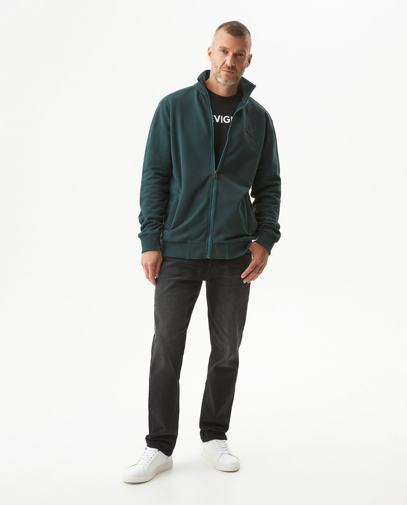 Men's High Collar Open Sweatshirt Duck Edition in Cotton-Polyester Blend, Bayside 689G004 - 3