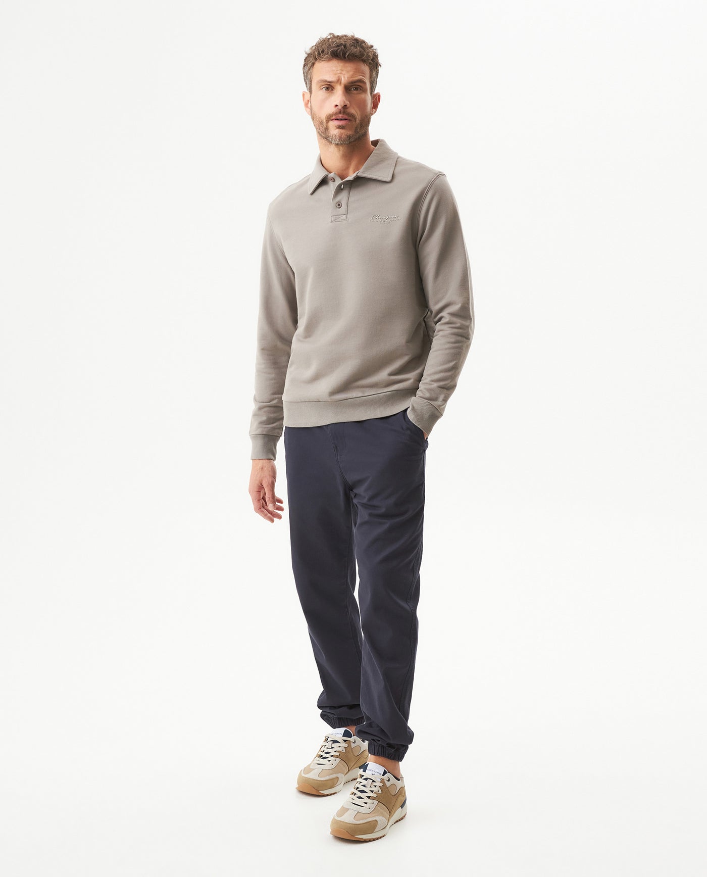 Men's Polo Style Sweatshirt in Cotton Stretch Blend, Lighthouse 689G010 - 3