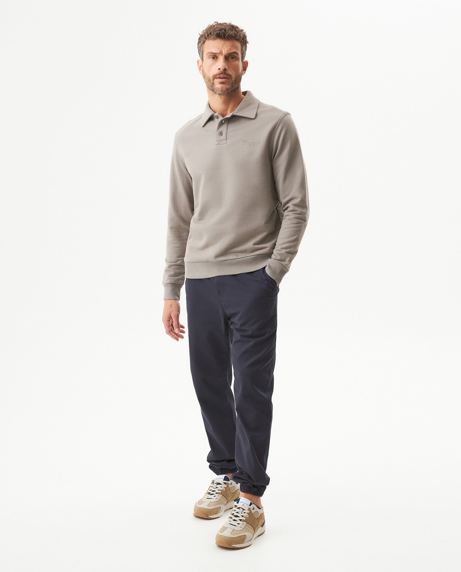 Men's Polo Style Sweatshirt in Cotton Stretch Blend, Lighthouse 689G010 - 3