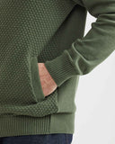 COTTON MOCKNECK FULL ZIP KNIT SWEATER IN GREEN