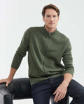Men's Knitted Jacket, Nehru Collar - Welt Pockets - Green 691F002 - 1