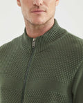 Men's Knitted Jacket, Nehru Collar - Welt Pockets - Green 691F002 - 2