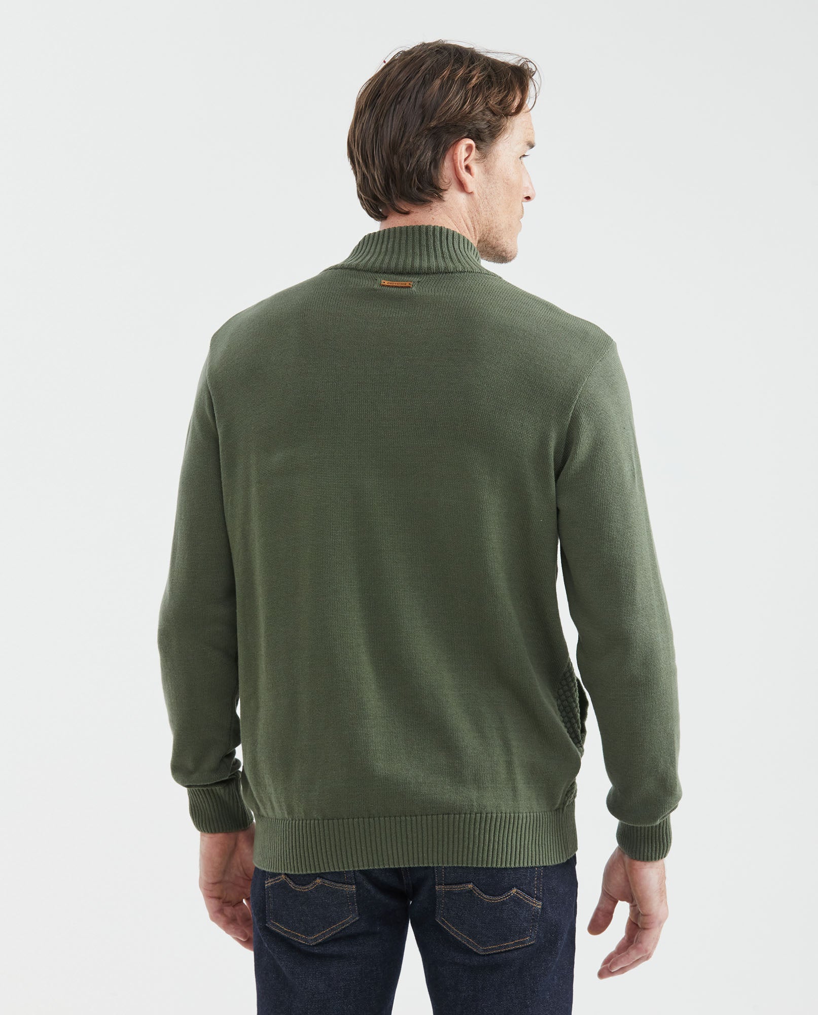 Men's Knitted Jacket, Nehru Collar - Welt Pockets - Green 691F002 - 4