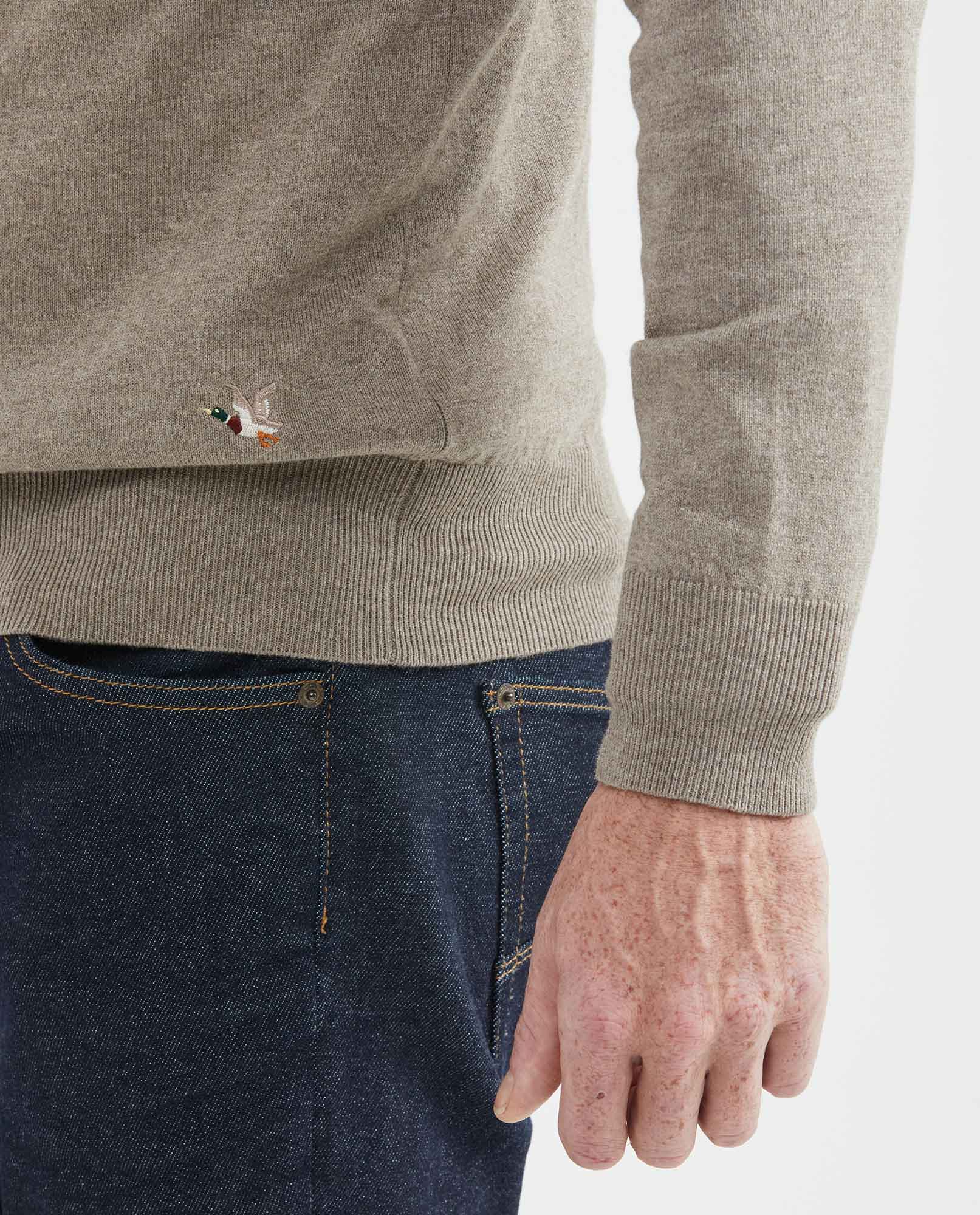 Men's Knit Sweater, Closed V - Neck - Heather Fibers - Gray - 4