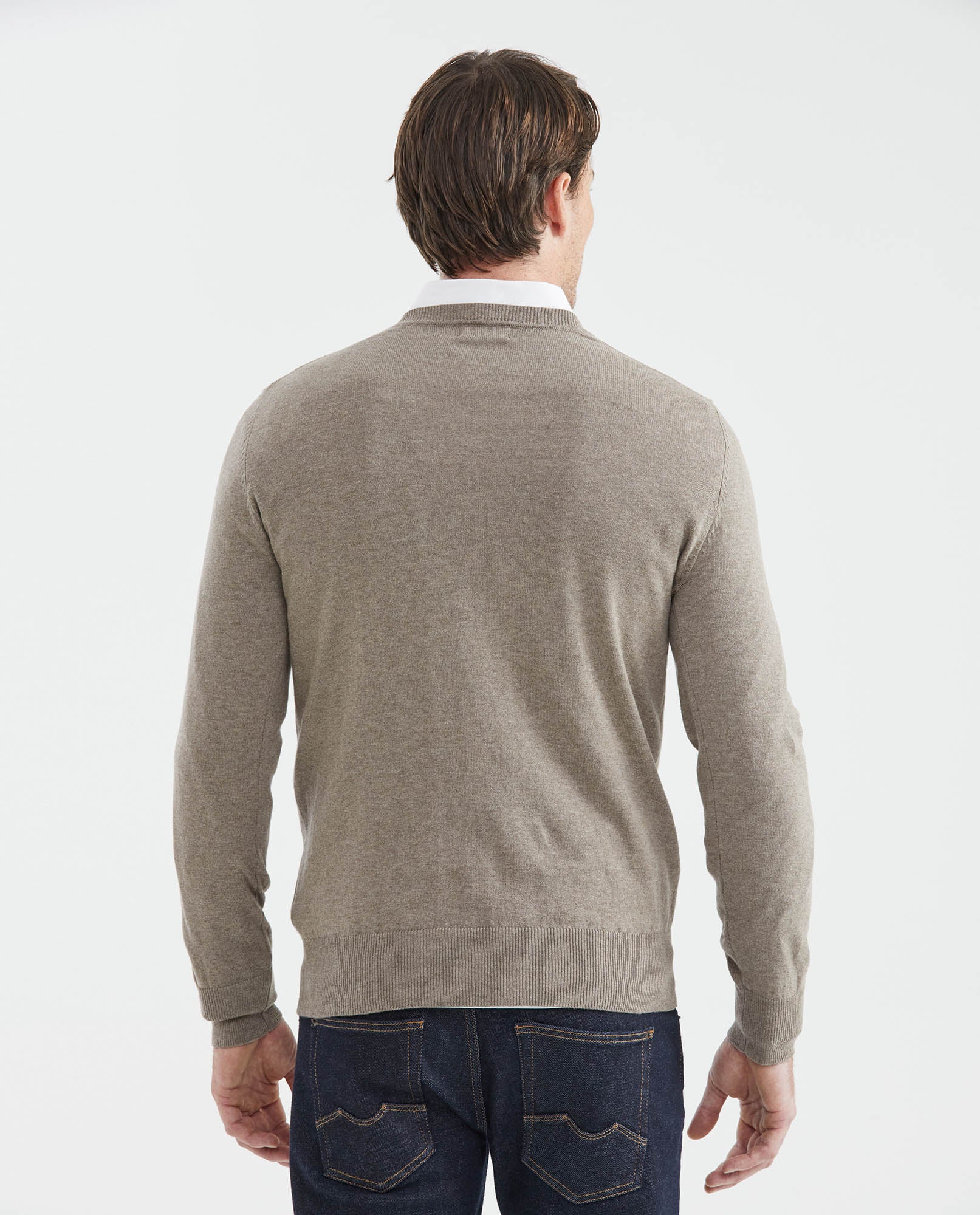 Men's Knit Sweater, Closed V - Neck - Heather Fibers - Gray - 5