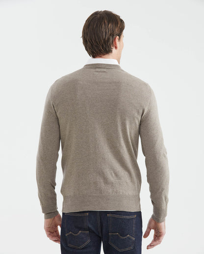 Men's Knit Sweater, Closed V - Neck - Heather Fibers - Gray - 5