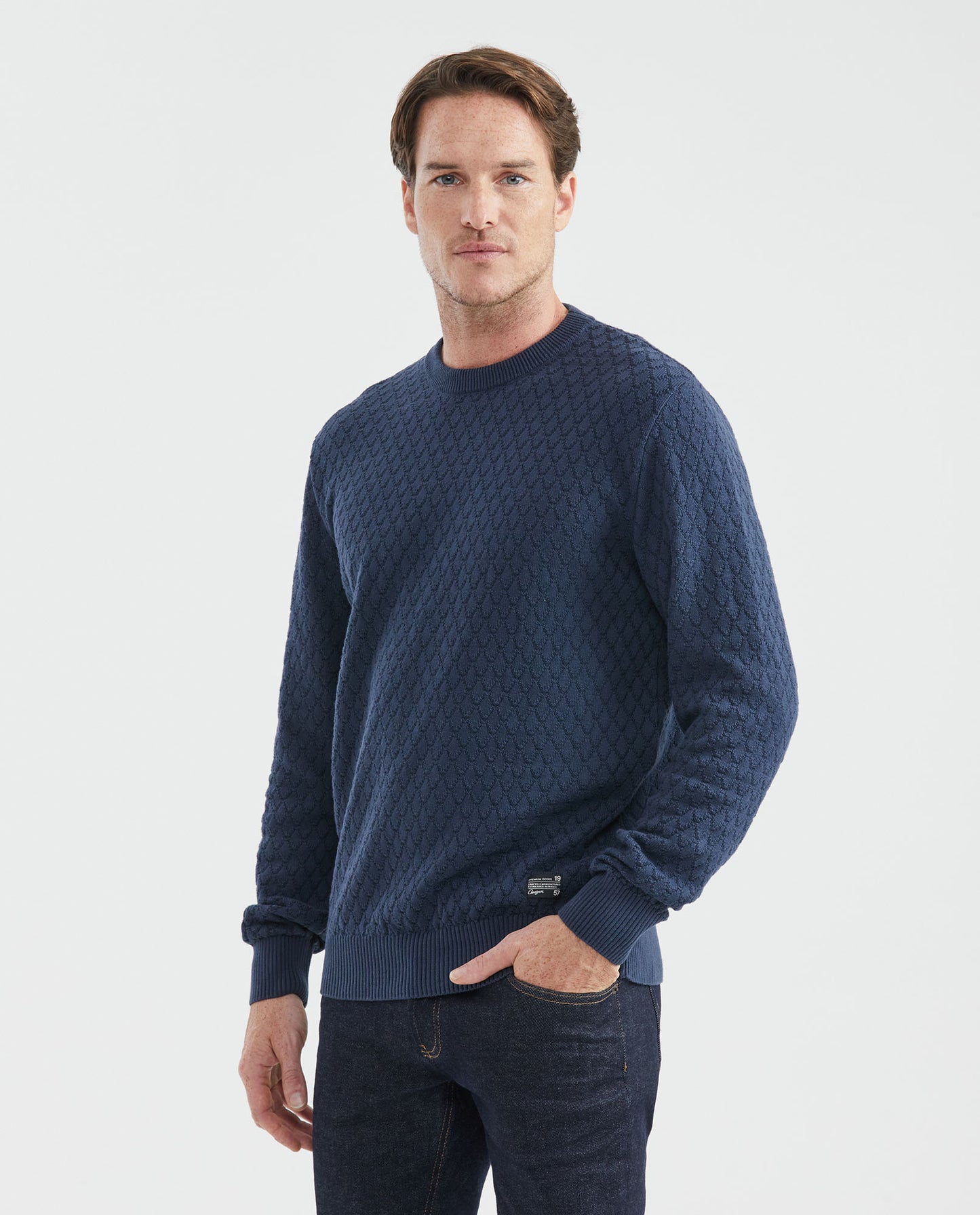 Men's Knitted Sweater, Pullover Crew Neck - Blue - 1