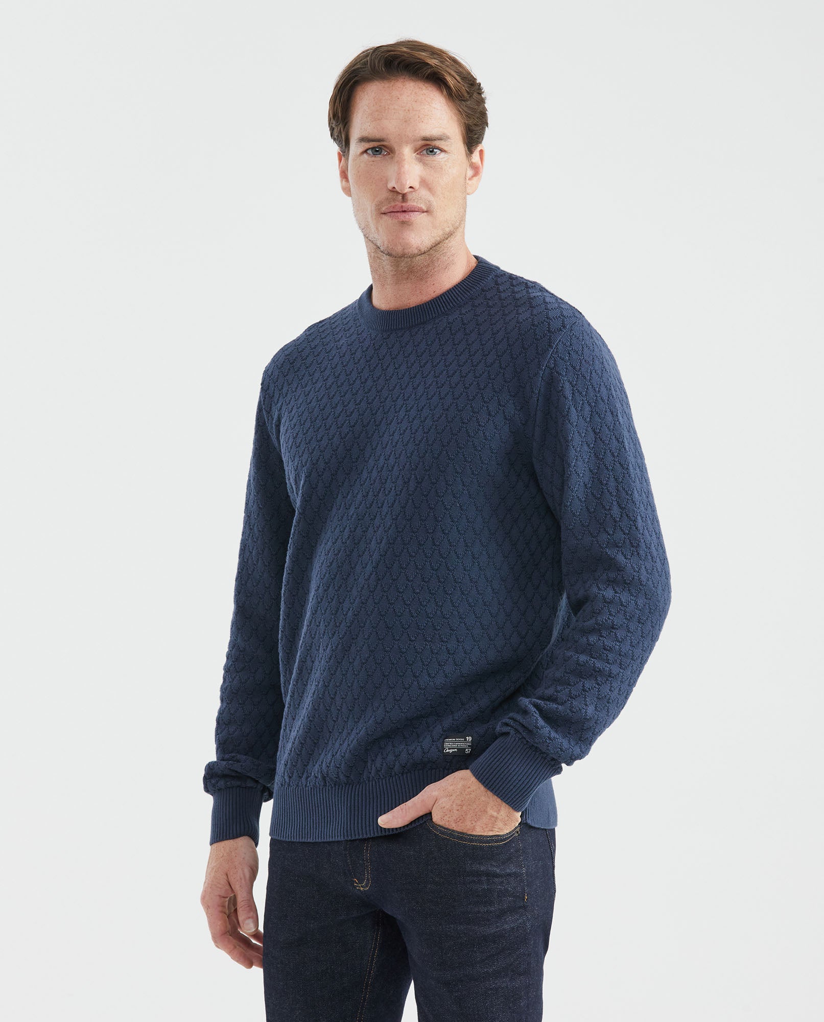 Men's Knitted Sweater, Pullover Crew Neck - Blue - 1