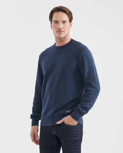 Men's Knitted Sweater, Pullover Crew Neck - Blue - 1