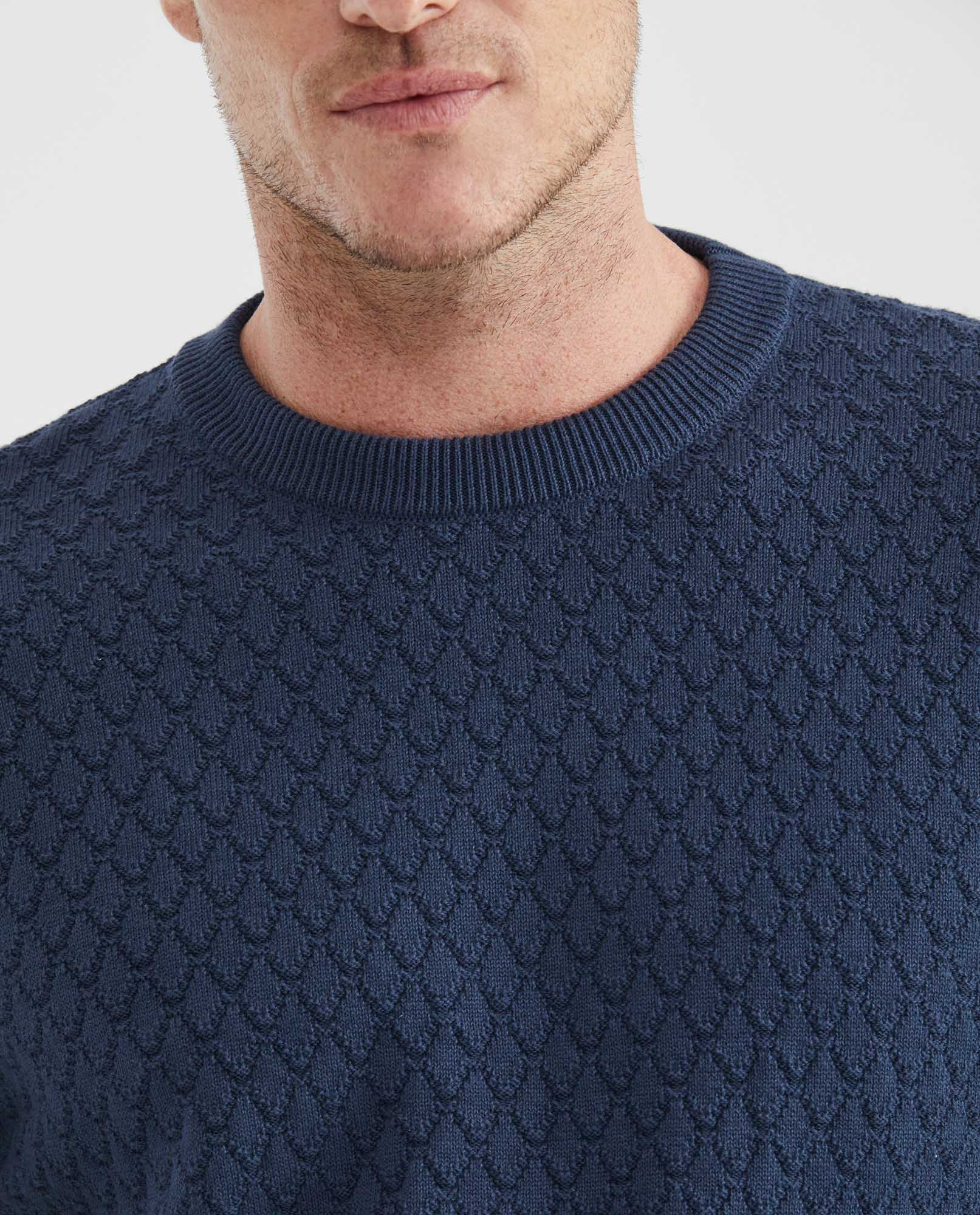 Men's Knitted Sweater, Pullover Crew Neck - Blue - 2