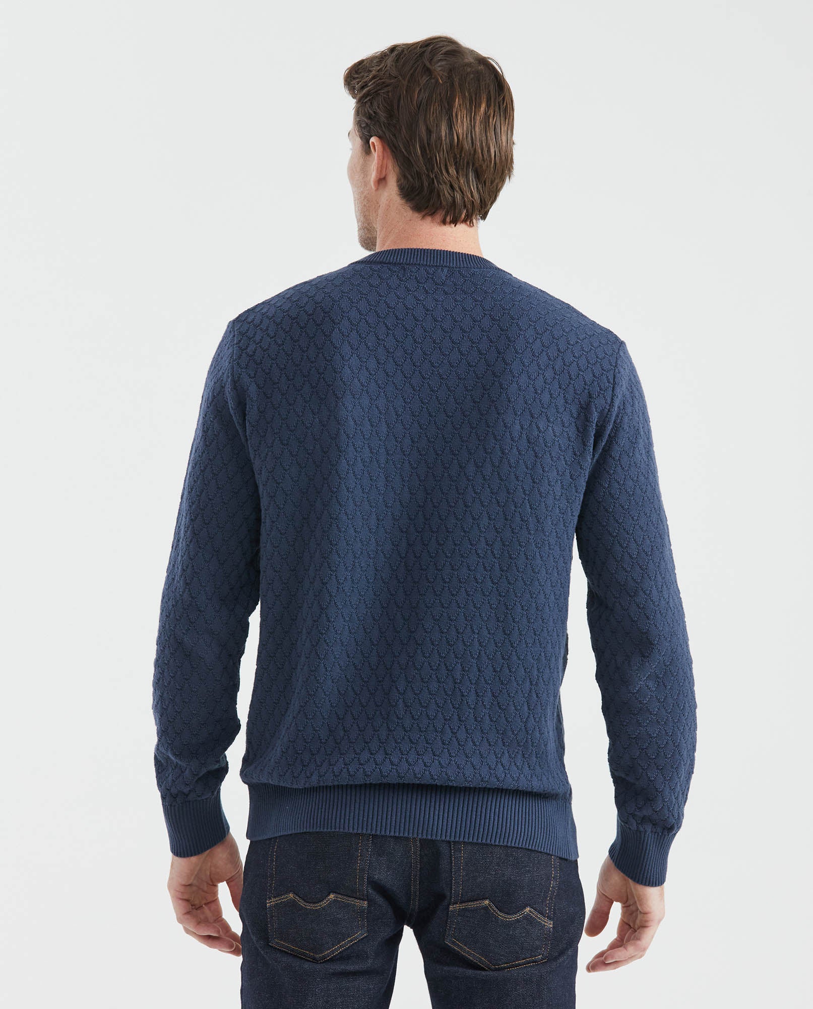 Men's Knitted Sweater, Pullover Crew Neck - Blue - 4