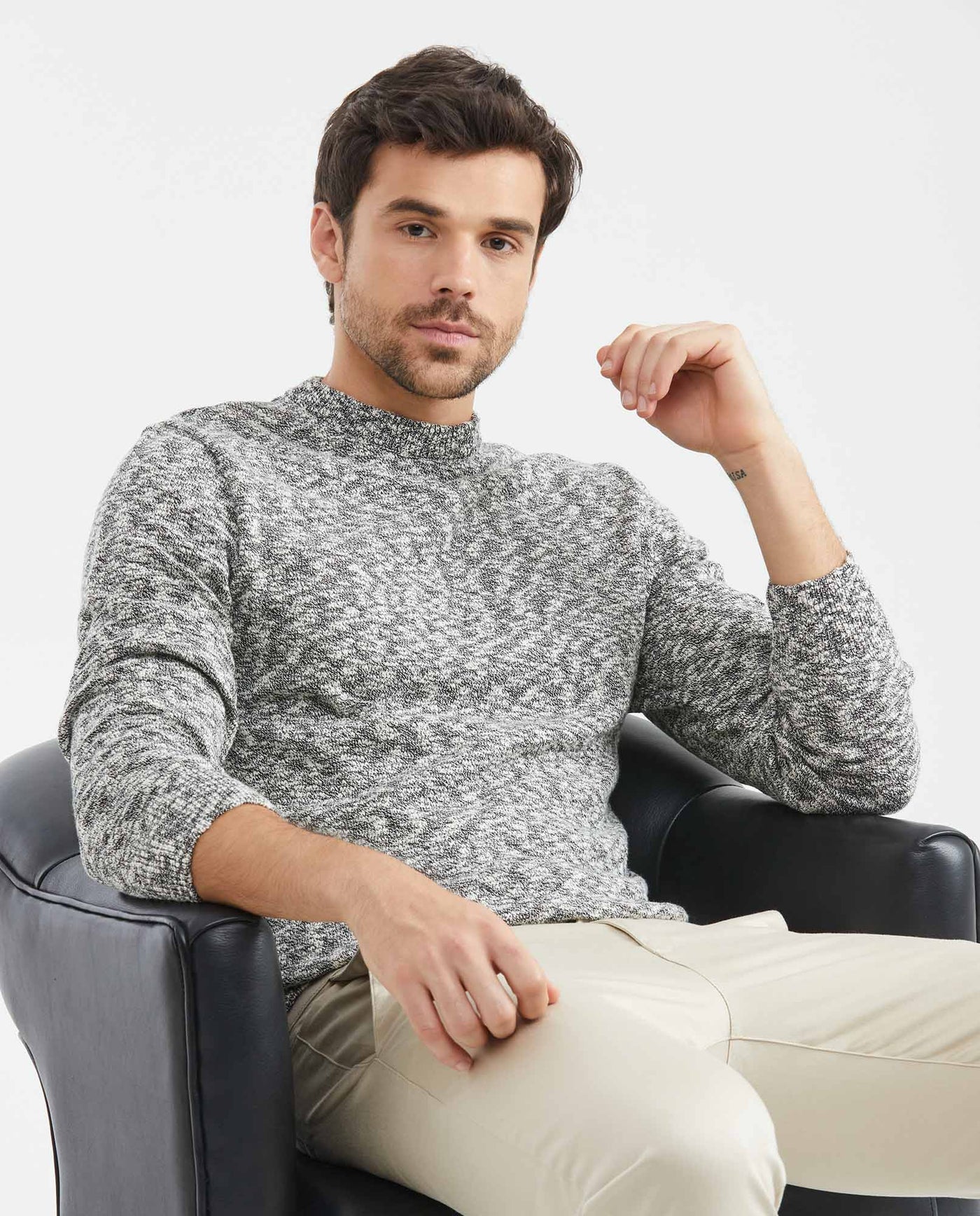 Men's Crew Neck Sweater Tanguis Cotton Irregular Texture Cotton-Acrylic - 1