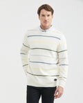 Men's Crew Neck Striped Sweater Jersey Knit 100% Cotton - 2