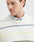 Men's Crew Neck Striped Sweater Jersey Knit 100% Cotton - 3