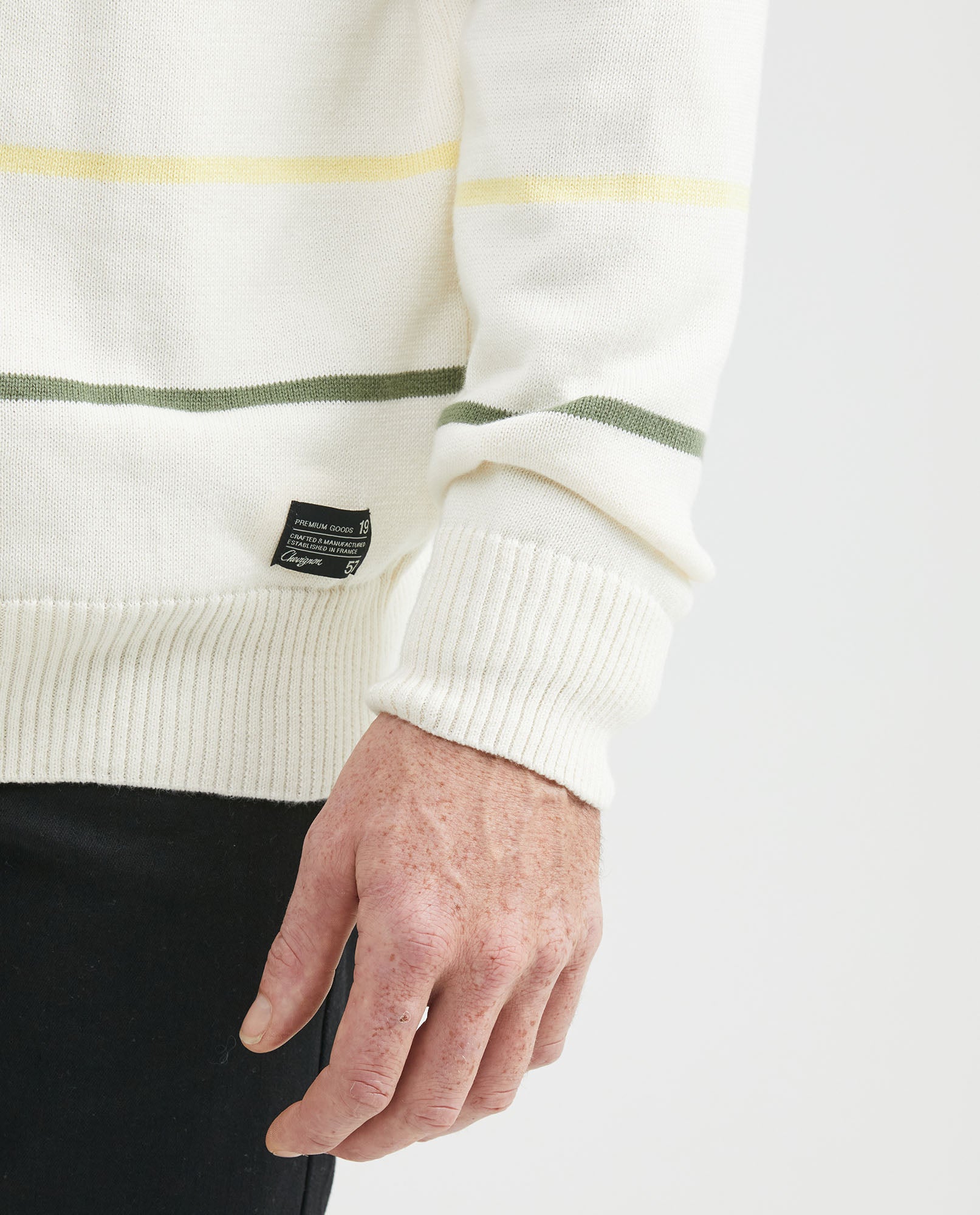 Men's Crew Neck Striped Sweater Jersey Knit 100% Cotton - 4