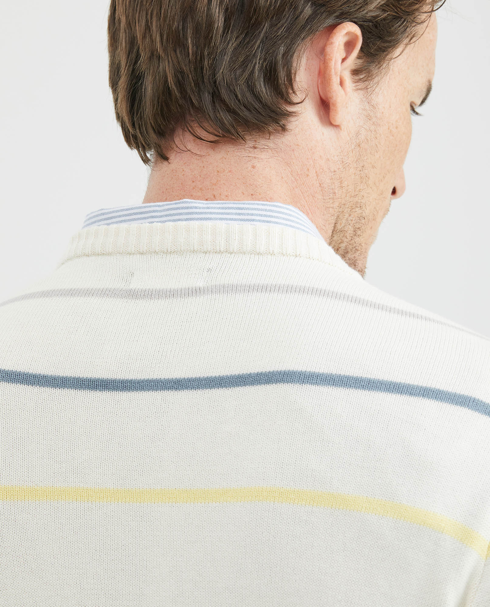 Men's Crew Neck Striped Sweater Jersey Knit 100% Cotton - 6