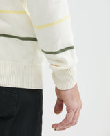 Men's Crew Neck Striped Sweater Jersey Knit 100% Cotton - 7