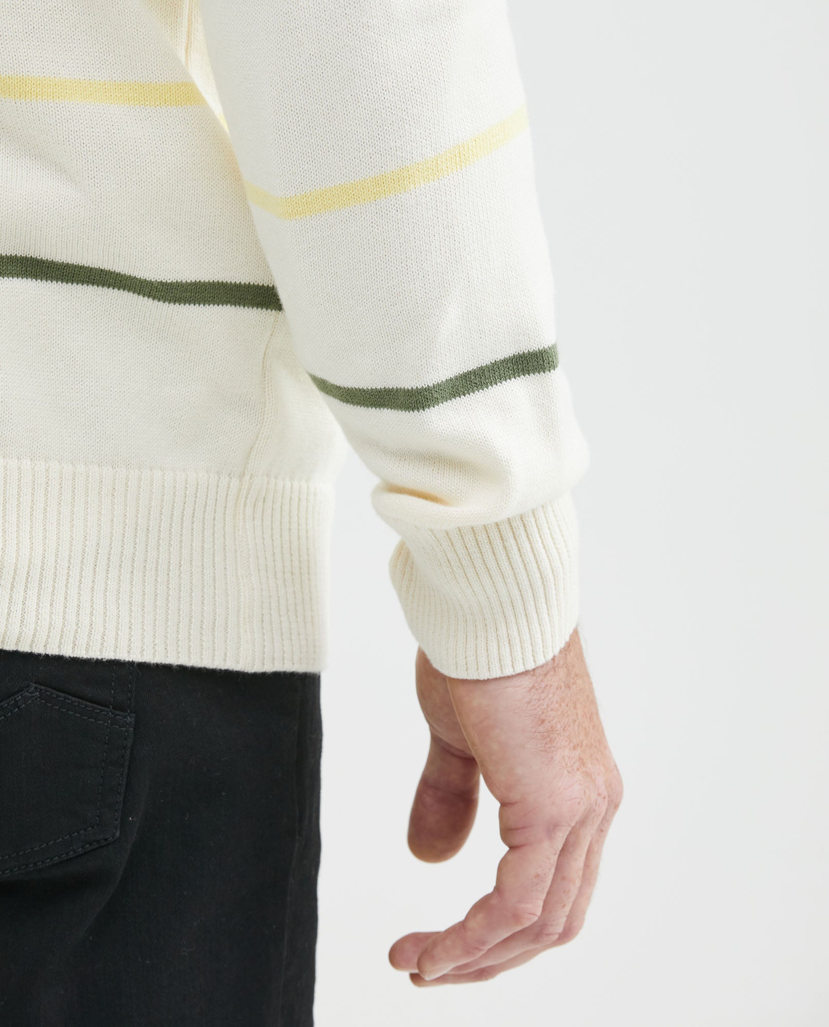 Men's Crew Neck Striped Sweater Jersey Knit 100% Cotton - 7