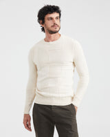 Men's Round Neck Sweater Irregular Blocks Jersey Knit in Recycled Cotton Blend - 1