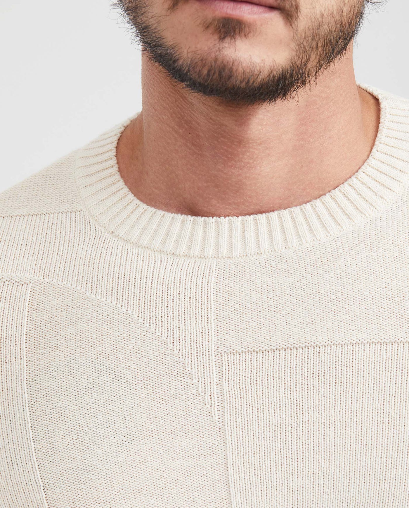 Men's Round Neck Sweater Irregular Blocks Jersey Knit in Recycled Cotton Blend - 2