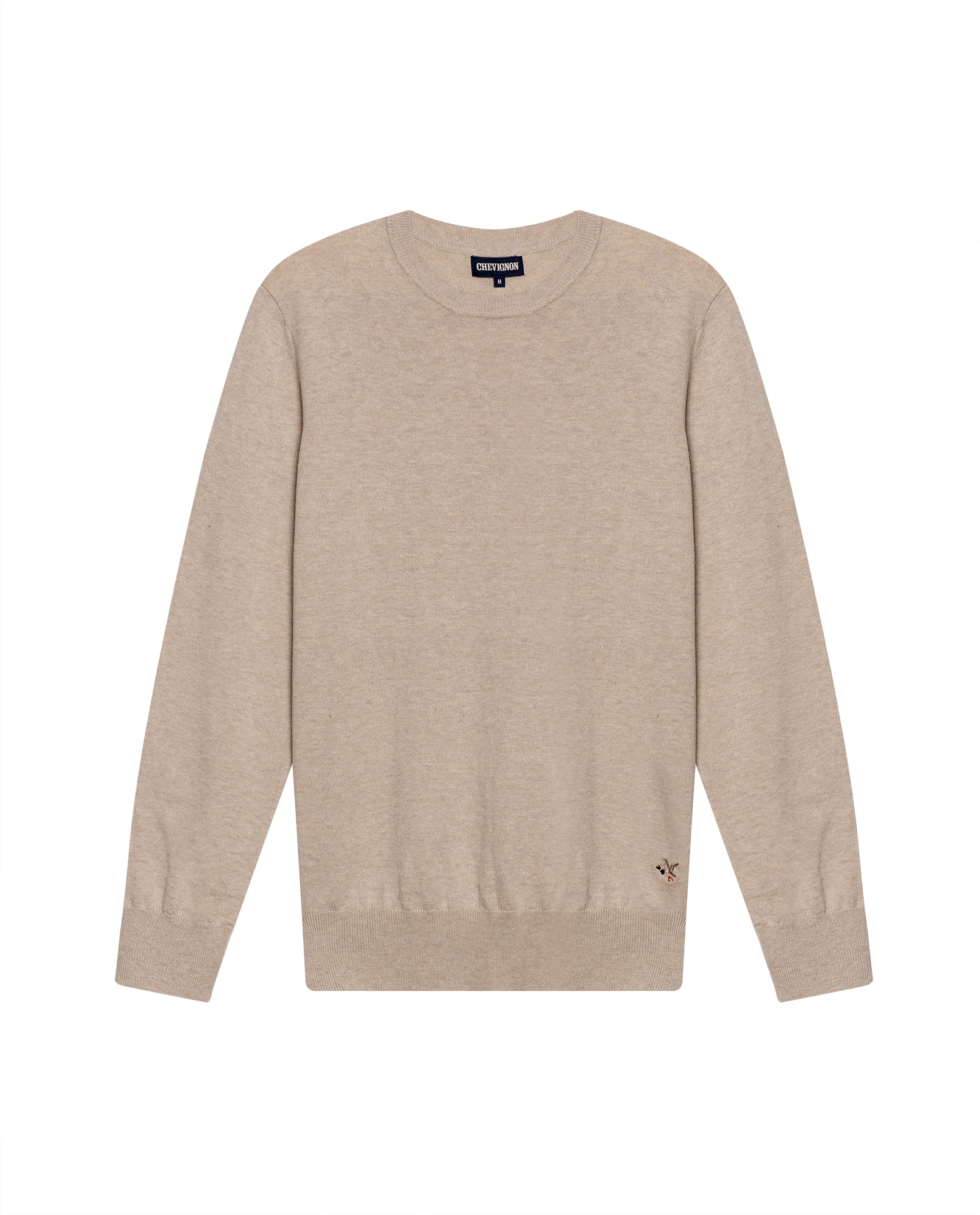 Mens Sweater Knit Regular Fit Crewneck Cotton Full Fashion Technique Heather Fiber Light Gauge Embroidered Duck - Raw 63_691H000_CRU110103_3
