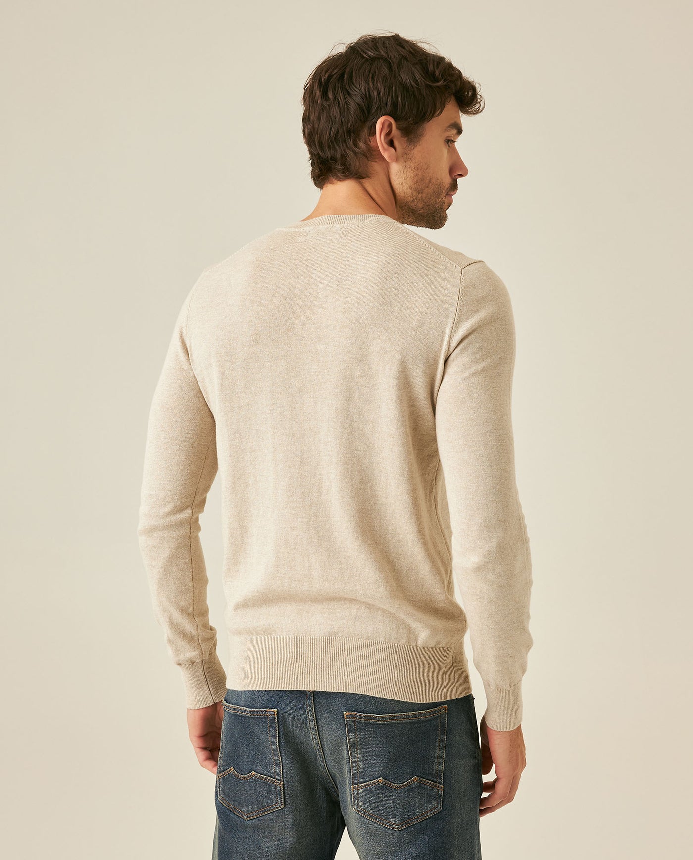 Mens Sweater Knit Regular Fit Crewneck Cotton Full Fashion Technique Heather Fiber Light Gauge Embroidered Duck - Raw 63_691H000_CRU110103_6