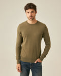 Mens Sweater Knit Regular Fit Crewneck Cotton Full Fashion Technique Heather Fiber Light Gauge Embroidered Duck - Green 63_691H000_VER176323_0