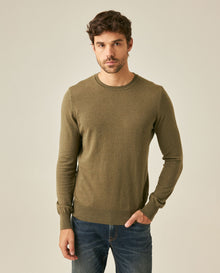 Mens Sweater Knit Regular Fit Crewneck Cotton Full Fashion Technique Heather Fiber Light Gauge Embroidered Duck - Green 63_691H000_VER176323_0
