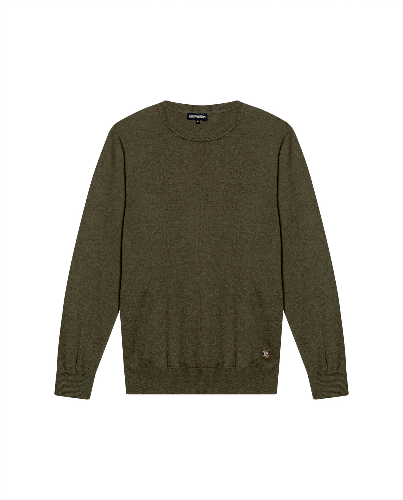 Mens Sweater Knit Regular Fit Crewneck Cotton Full Fashion Technique Heather Fiber Light Gauge Embroidered Duck - Green 63_691H000_VER176323_3