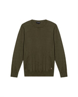 Mens Sweater Knit Regular Fit Crewneck Cotton Full Fashion Technique Heather Fiber Light Gauge Embroidered Duck - Green 63_691H000_VER176323_3