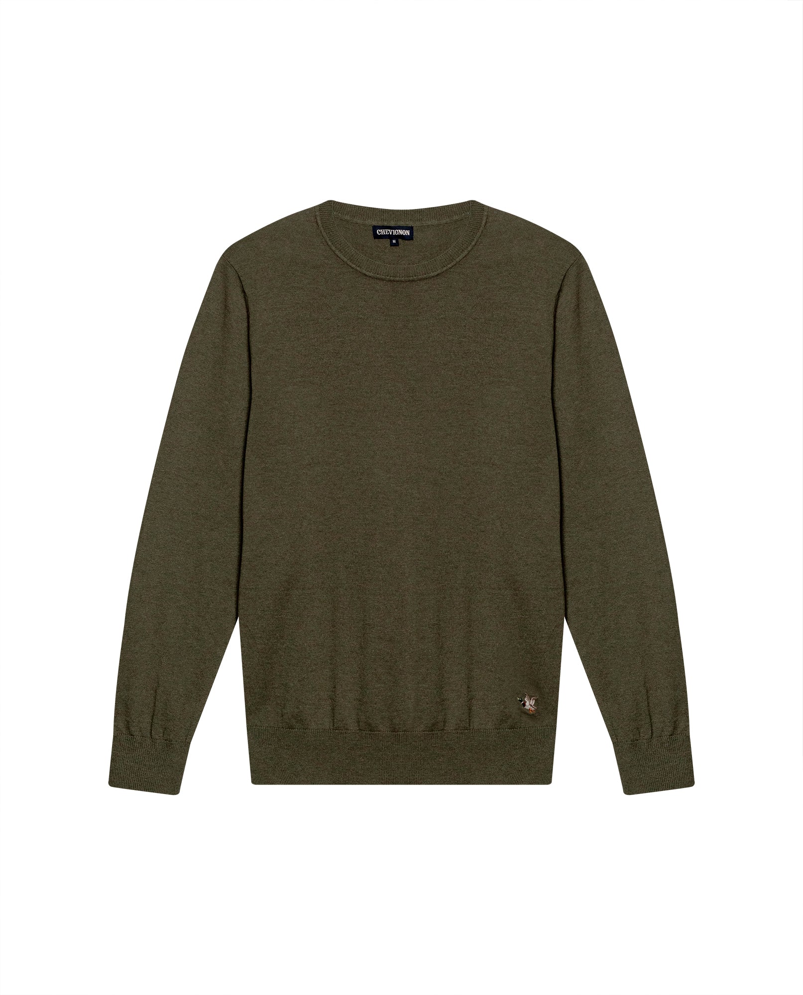 Mens Sweater Knit Regular Fit Crewneck Cotton Full Fashion Technique Heather Fiber Light Gauge Embroidered Duck - Green 63_691H000_VER176323_3