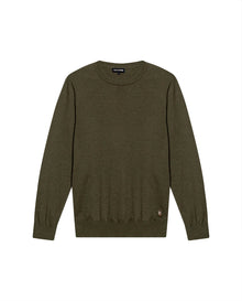 Mens Sweater Knit Regular Fit Crewneck Cotton Full Fashion Technique Heather Fiber Light Gauge Embroidered Duck - Green 63_691H000_VER176323_3