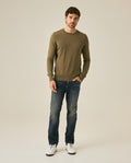 Mens Sweater Knit Regular Fit Crewneck Cotton Full Fashion Technique Heather Fiber Light Gauge Embroidered Duck - Green 63_691H000_VER176323_4