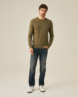 Mens Sweater Knit Regular Fit Crewneck Cotton Full Fashion Technique Heather Fiber Light Gauge Embroidered Duck - Green 63_691H000_VER176323_4