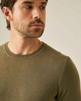 Mens Sweater Knit Regular Fit Crewneck Cotton Full Fashion Technique Heather Fiber Light Gauge Embroidered Duck - Green 63_691H000_VER176323_5