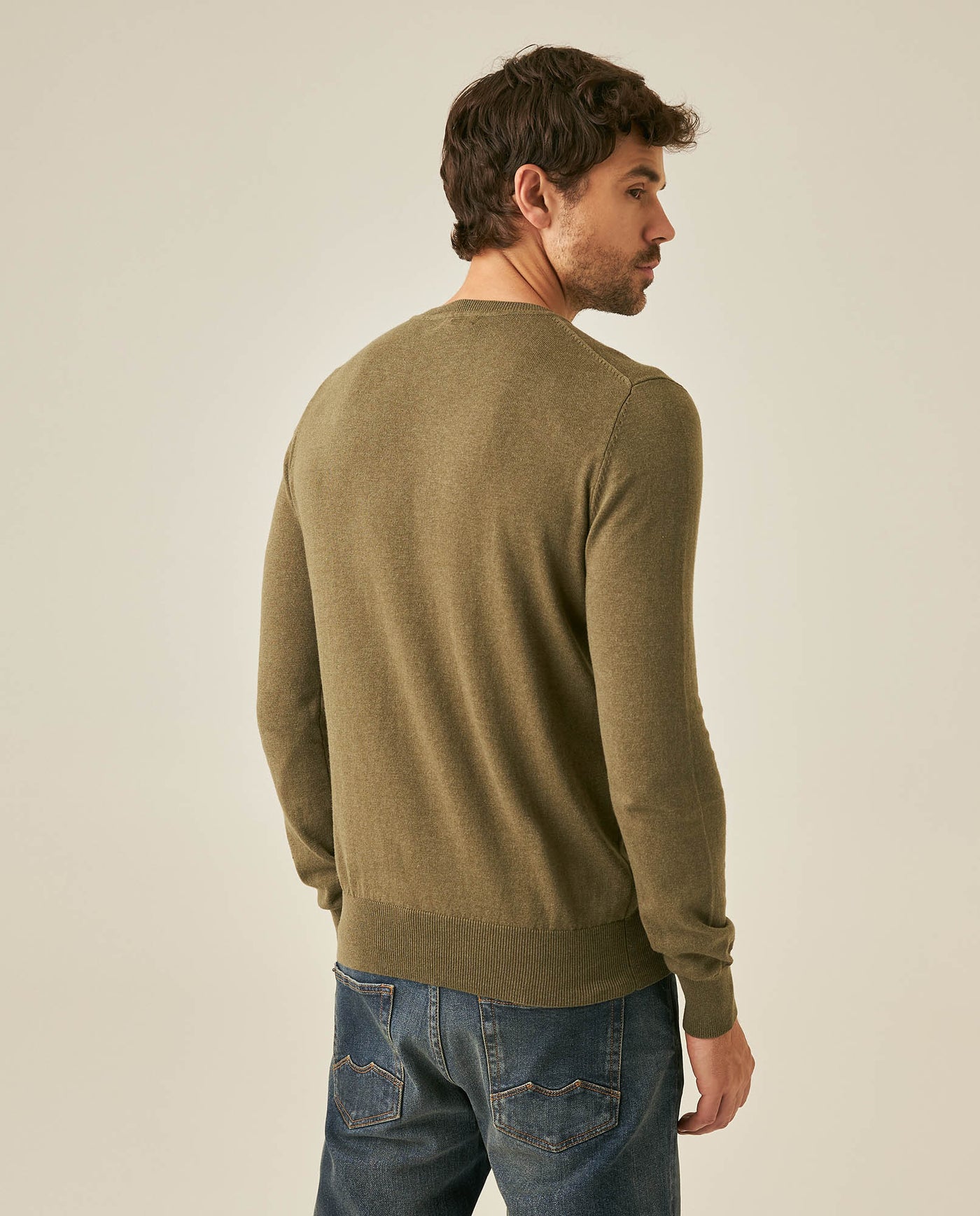 Mens Sweater Knit Regular Fit Crewneck Cotton Full Fashion Technique Heather Fiber Light Gauge Embroidered Duck - Green 63_691H000_VER176323_6
