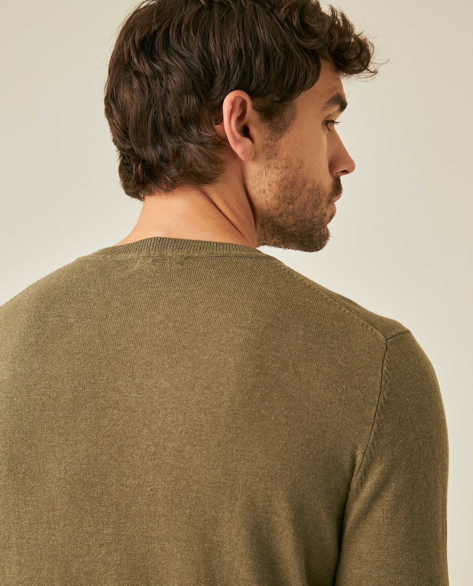 Mens Sweater Knit Regular Fit Crewneck Cotton Full Fashion Technique Heather Fiber Light Gauge Embroidered Duck - Green 63_691H000_VER176323_7