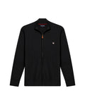 Mens Jacket Knit Piqué Regular Fit Mandarin Collar Cotton Heathered Transseasonal Cardigan Metal Zipper Leather Pull - Black 63_691H001_NEG194007_3