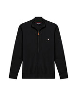 Mens Jacket Knit Piqué Regular Fit Mandarin Collar Cotton Heathered Transseasonal Cardigan Metal Zipper Leather Pull - Black 63_691H001_NEG194007_3