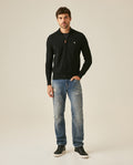 Mens Jacket Knit Piqué Regular Fit Mandarin Collar Cotton Heathered Transseasonal Cardigan Metal Zipper Leather Pull - Black 63_691H001_NEG194007_4