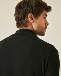 Mens Jacket Knit Piqué Regular Fit Mandarin Collar Cotton Heathered Transseasonal Cardigan Metal Zipper Leather Pull - Black 63_691H001_NEG194007_7