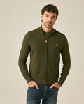 Mens Jacket Knit Piqué Regular Fit Mandarin Collar Cotton Heathered Transseasonal Cardigan Metal Zipper Leather Pull - Green 63_691H001_VER185322_0