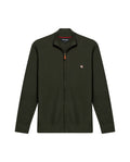 Mens Jacket Knit Piqué Regular Fit Mandarin Collar Cotton Heathered Transseasonal Cardigan Metal Zipper Leather Pull - Green 63_691H001_VER185322_3