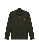 Mens Jacket Knit Piqué Regular Fit Mandarin Collar Cotton Heathered Transseasonal Cardigan Metal Zipper Leather Pull - Green 63_691H001_VER185322_3